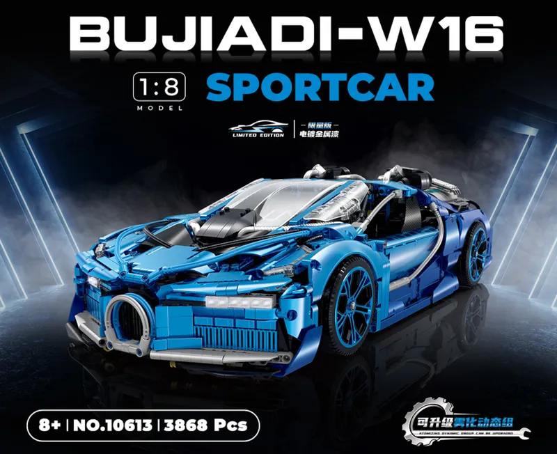 Supercar, building, blocks, code, 10613, GULY, 3828, pieces, toy, model, construction, DIY, kit, lego, replica, massive, assembly, creative, educational, engineering, vehicle, bugatti, blue,