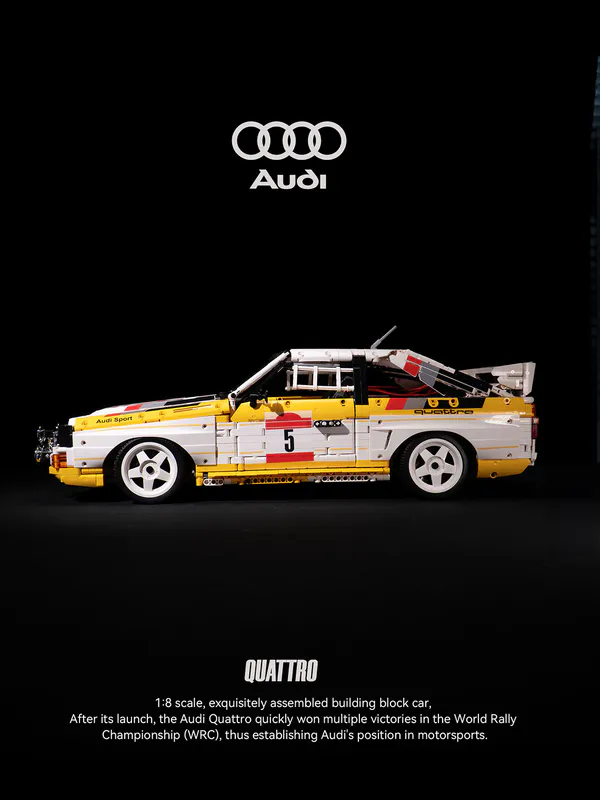 This high-detail interlocking building block set from BrixBros recreates the legendary 1984 Audi Sport Quattro S1 rally icon in stunning 1:8 scale. Perfect for motorsport collectors, Brixbros