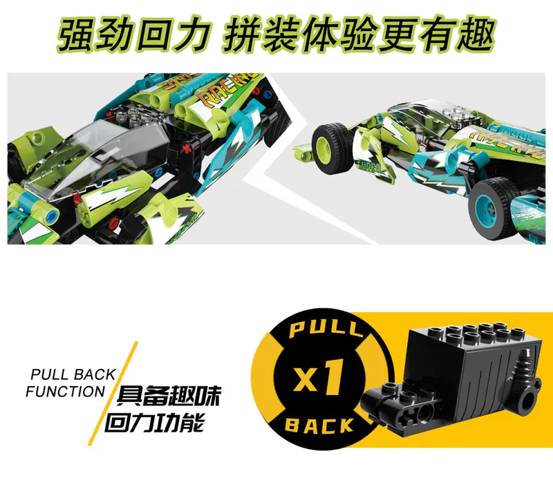 building block formula 1 racing car. Amazing built with many pieces. Green color. ABS Material on brixbros-store.com. satisfying product. entertaining. fabulous. Code is 10274. Pullback motor.