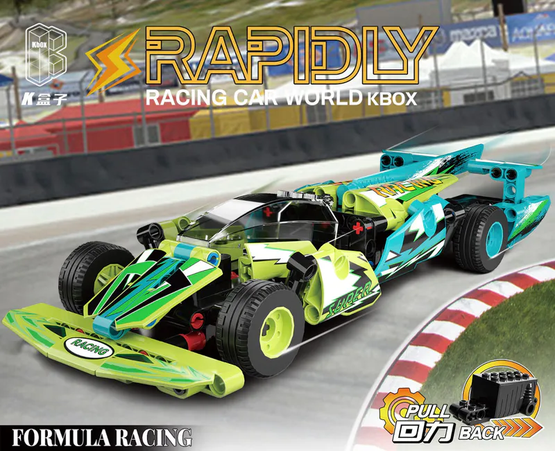 building block formula 1 racing car. Amazing built with many pieces. Green color. ABS Material on brixbros-store.com. satisfying product. entertaining. fabulous. Code is 10274. Pullback motor.