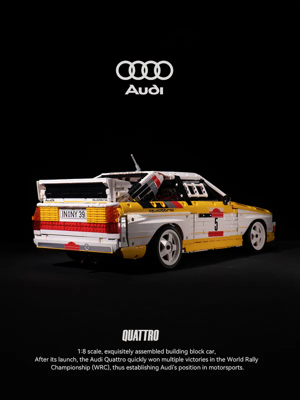 This high-detail interlocking building block set from BrixBros recreates the legendary 1984 Audi Sport Quattro S1 rally icon in stunning 1:8 scale. Perfect for motorsport collectors, Brixbros