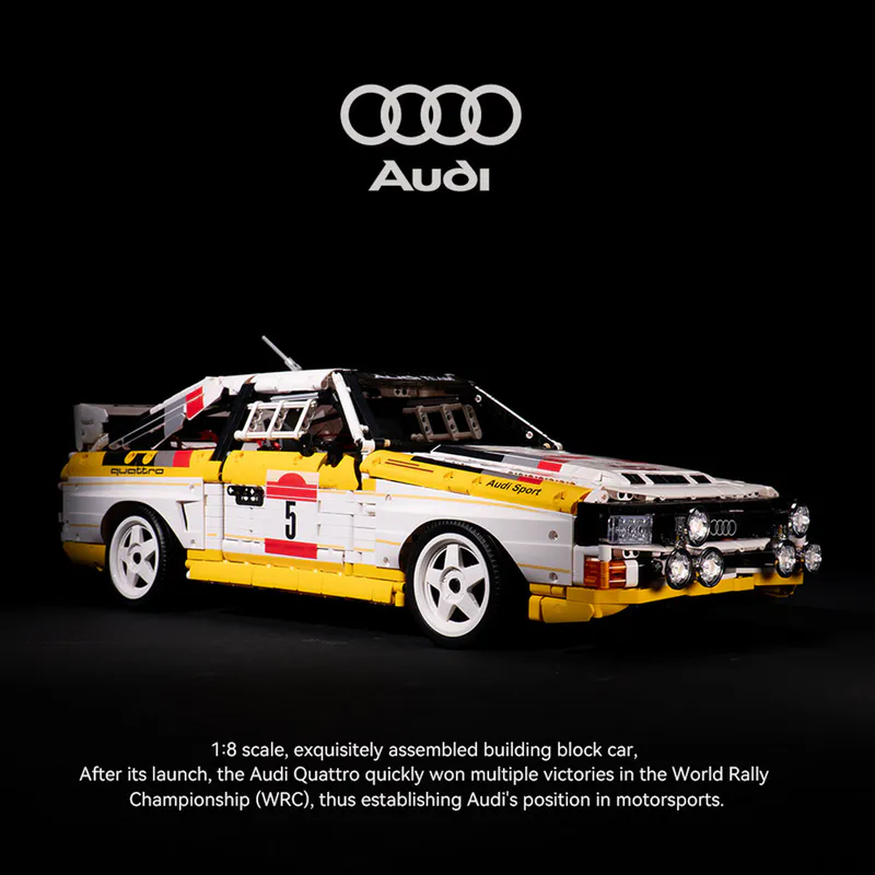 This high-detail interlocking building block set from BrixBros recreates the legendary 1984 Audi Sport Quattro S1 rally icon in stunning 1:8 scale. Perfect for motorsport collectors, Brixbros
