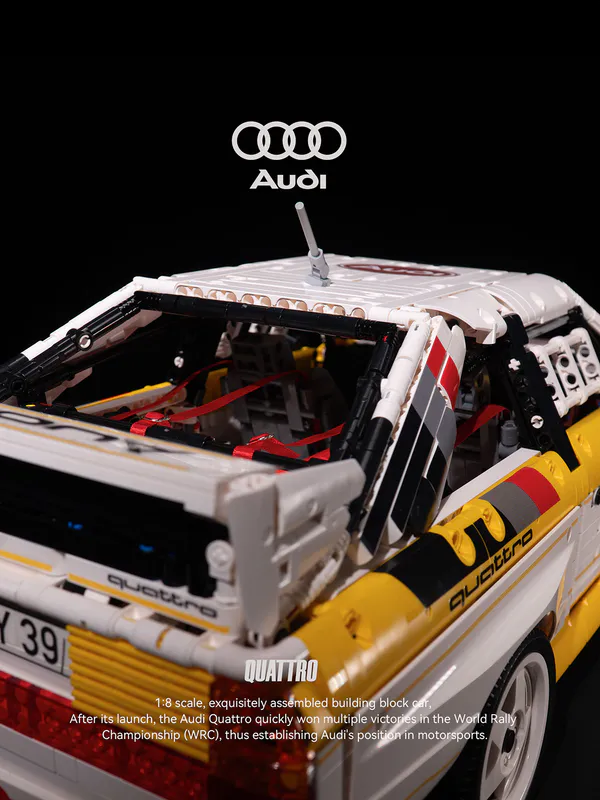 This high-detail interlocking building block set from BrixBros recreates the legendary 1984 Audi Sport Quattro S1 rally icon in stunning 1:8 scale. Perfect for motorsport collectors, Brixbros
