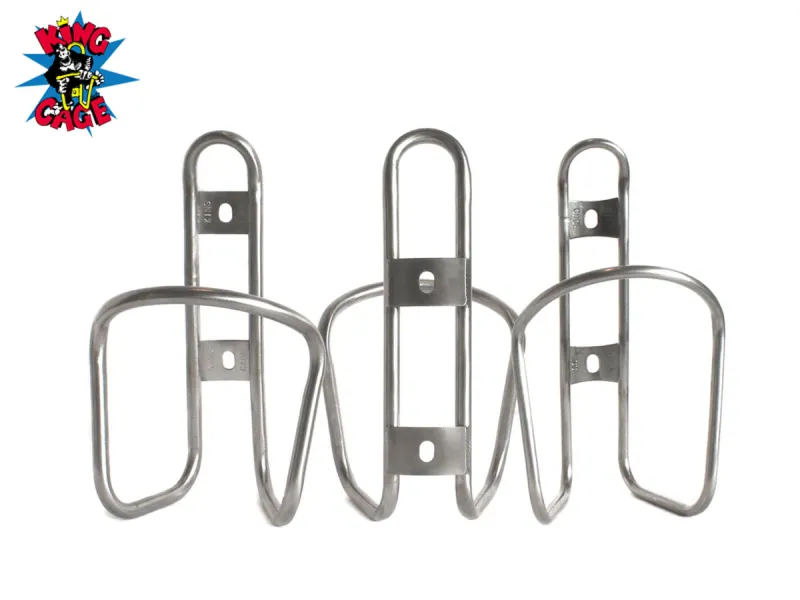 Bottle lowering cage shown with a regular Stainless Cage in the middle for comparison. Ti cage on left, stainless on right.