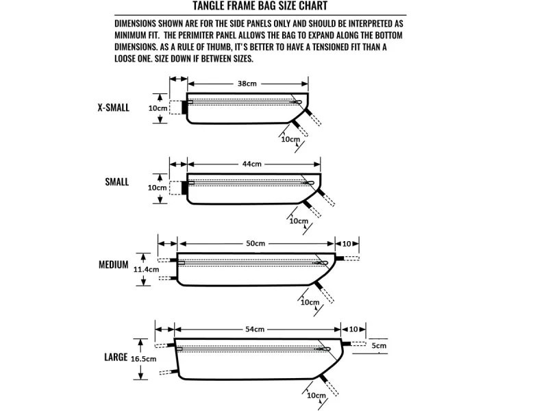 Revelate Designs Tangle - frame bag sizing metric