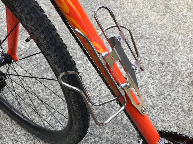 45 degree double bottle cage adaptor installed facing down