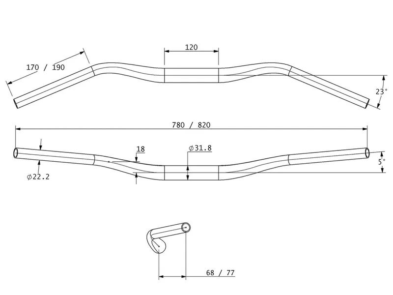 Teravail Swale handlebar 780mm, 31.8mm clamp, 18mm rise