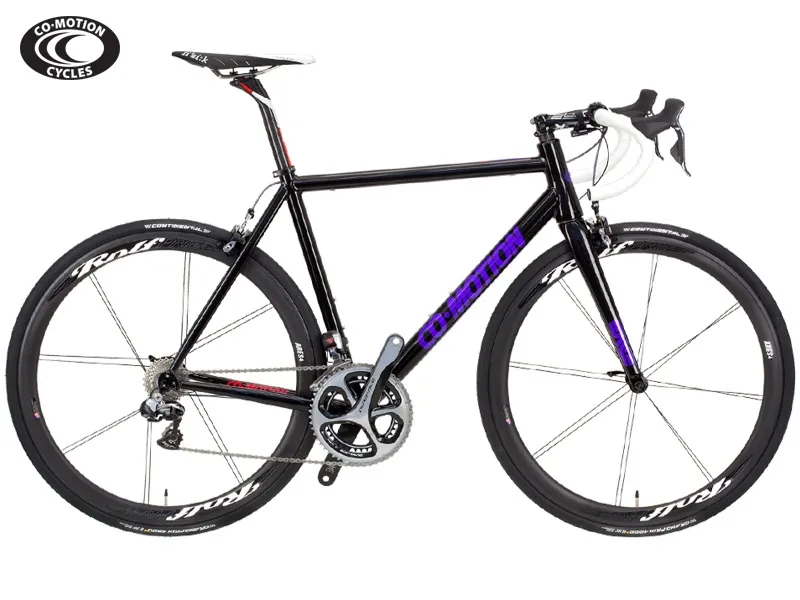 Co-Motion Ristretto with Di2 kit, custom TEAM paint scheme: Gloss Black w/ Violette Pearl and Magenta Pearl accents