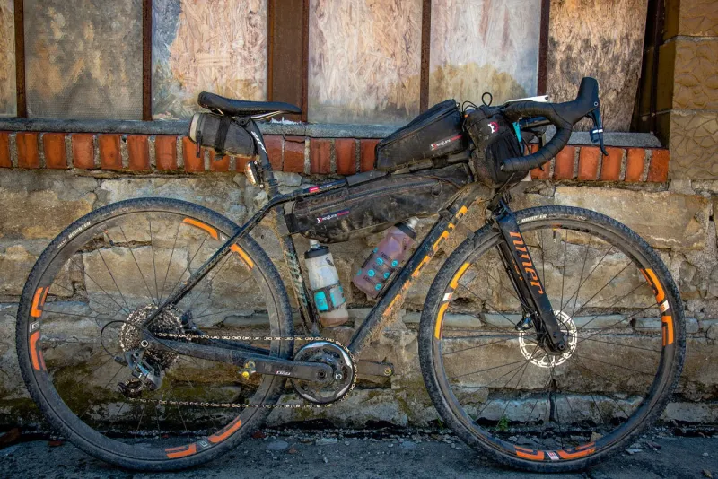 Revelate Designs Tangle bag on Rebecca Rusch's Dirty Kanza XL bike