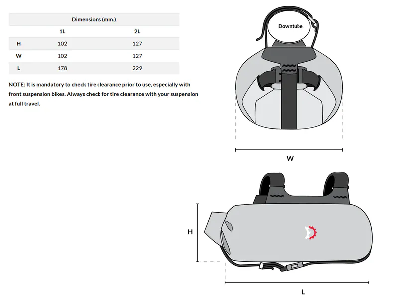 Revelate Designs Joey downtube bag dimensions