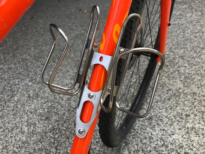 45 degree double bottle cage adaptor installed facing up