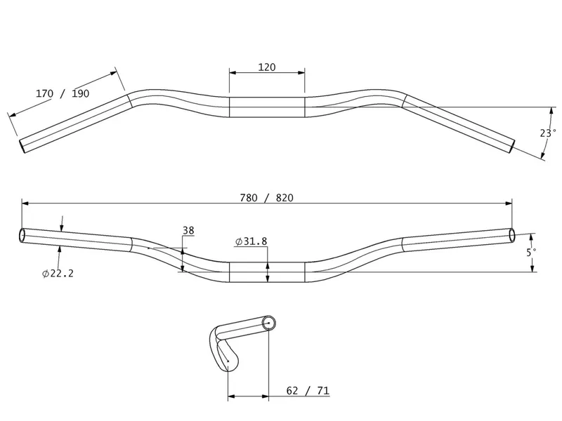 Teravail Swale handlebar 780mm, 31.8mm clamp, 38mm rise