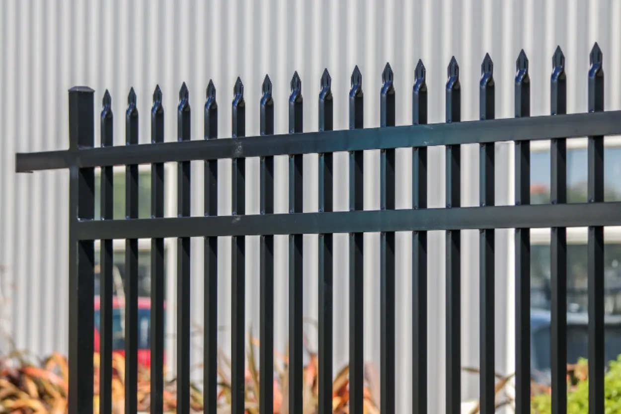 Closer look at the pressed spear tops of EasyGate's Elite Security commercal sliding gate
