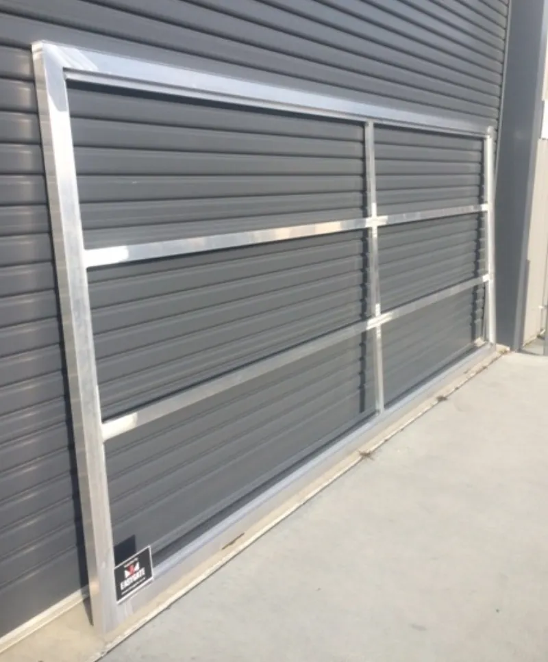 Before powder coating - showing a frame only gate ready for vertical cladding, with the 25mm recessed step in the outer frame and recessed ribs.