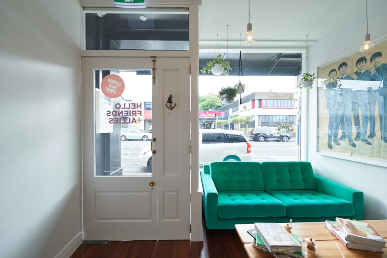 Hello Friends + Allies Cafe interior door