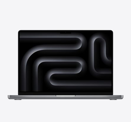 16-inch MacBook Pro, open, display, thin bezel, FaceTime HD camera, raised feet, rounded corners, Space Black