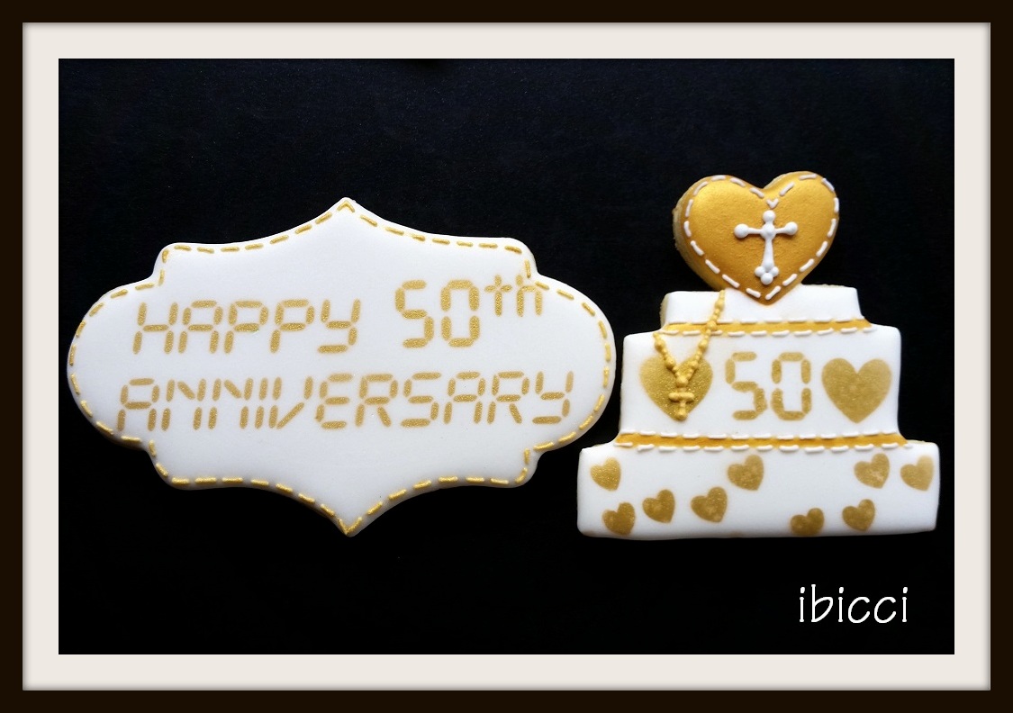 Happy 50th Anniversary cookies using the Tech font stencil