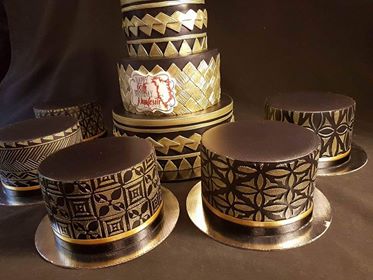 Auckland's Pietra 13 cakes using the ibicci Polynesian Triple Strip stencil
