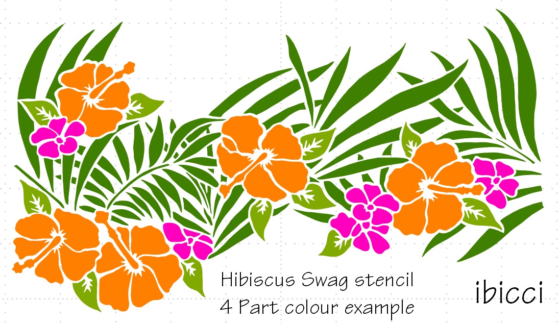 Hibuscus Swag stencil showing 4 part colour example