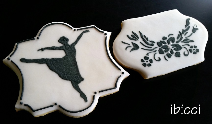 ibicci Lace Swag stencilled on cookie with Ballerina #2 Dancer stencil