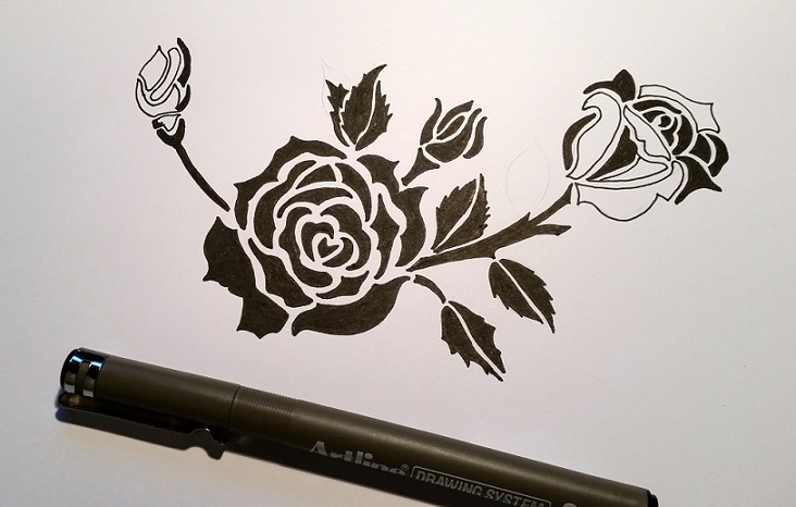 Partially drawn Rose Spray for stencilling by Kat Rutledge - ibicci