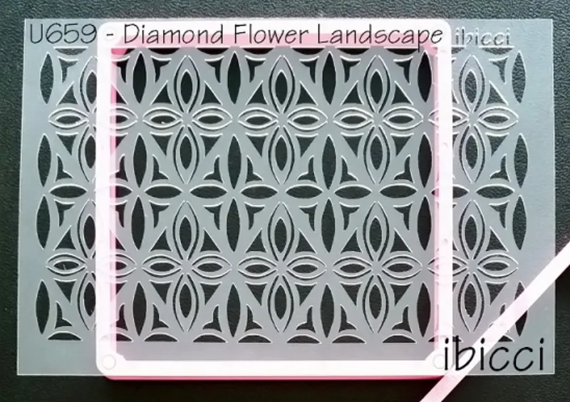ibicci Polynesian Diamond Flower Tile Cookie Stencil - Landscape over Stencil Genie