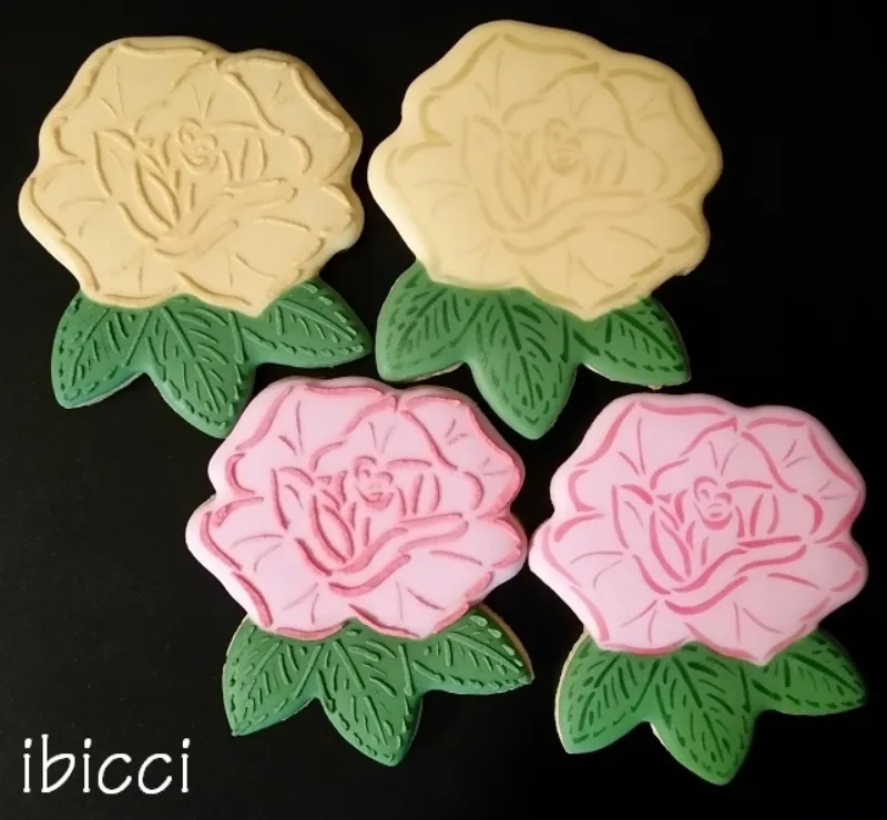 ibicci Rose cookies - shown airbrushed and royal stencilled