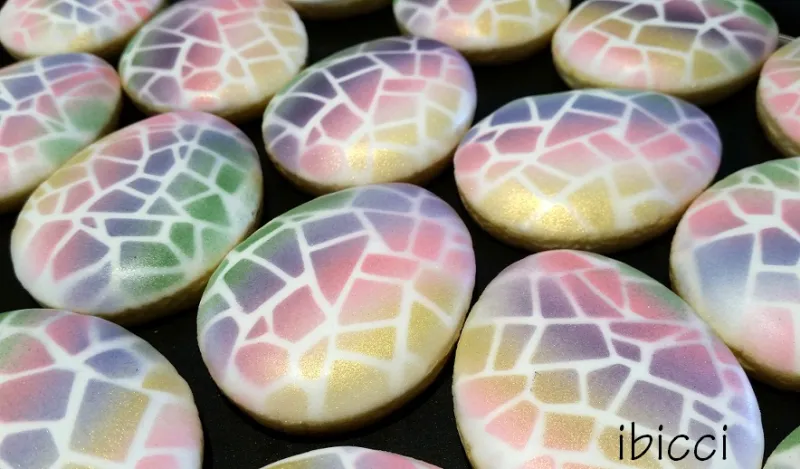 ibicci multi coloured Easter Eggs using the Mosaic stencils