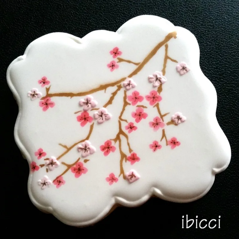 ibicci Cherry Blossom cookie - airbrushed and royal stencilled