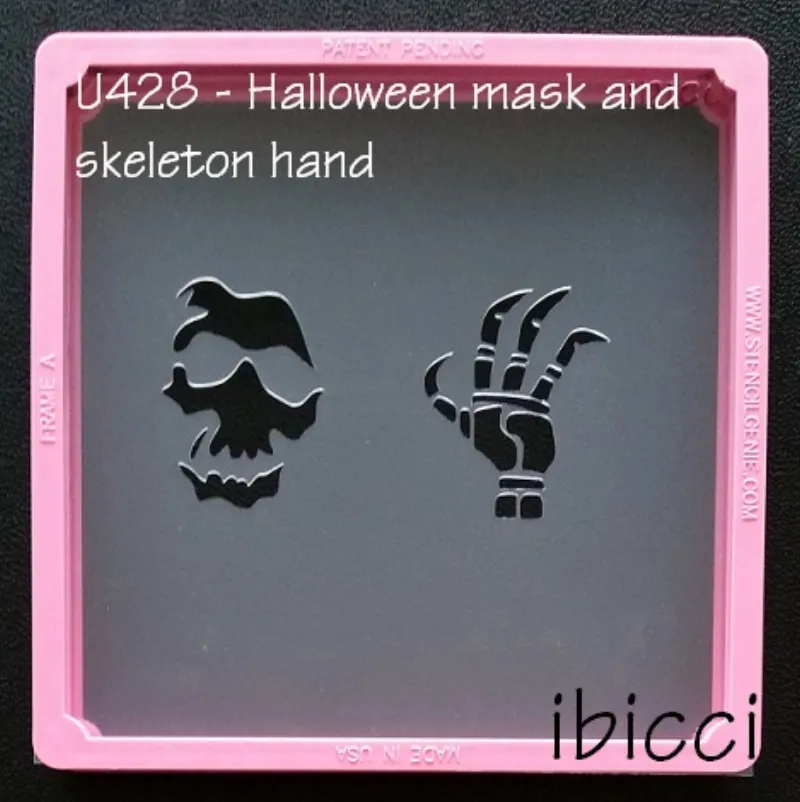 Halloween Mask and Skeleton Hand stencil
