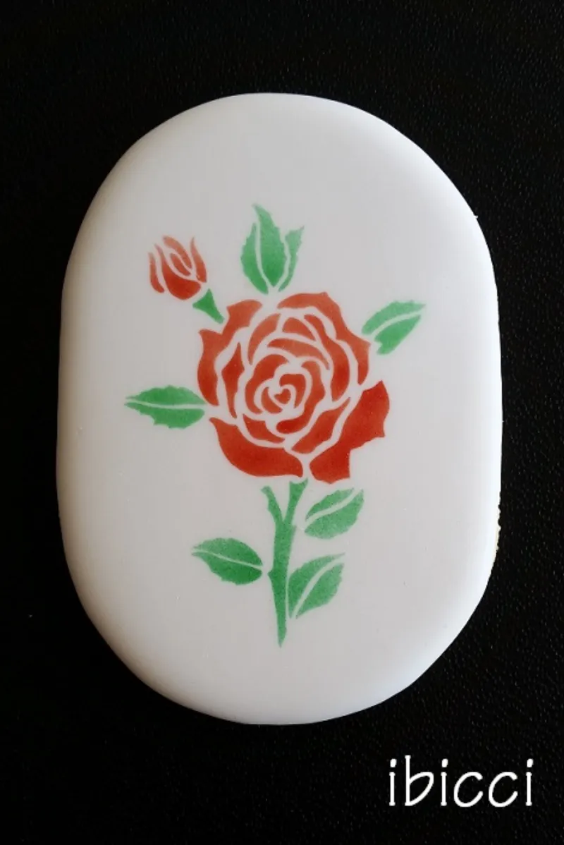 ibicci cookie airbrushed using the Single Stem Rose 2 part stencil