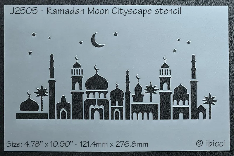 ibicci Ramadan Moon Cityscape stencil A4