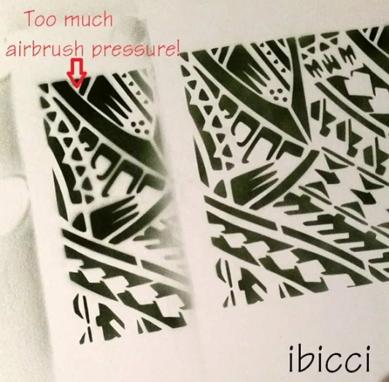 Closeup of airbrush test using the Samoan cookie panel stencil