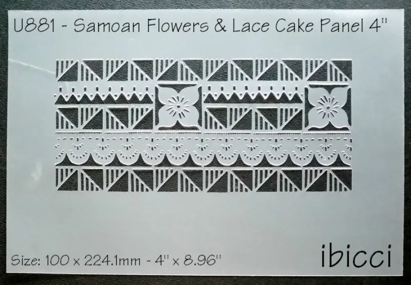 ibicci Samoan Flower and Lace Cake Panel stencil 4"