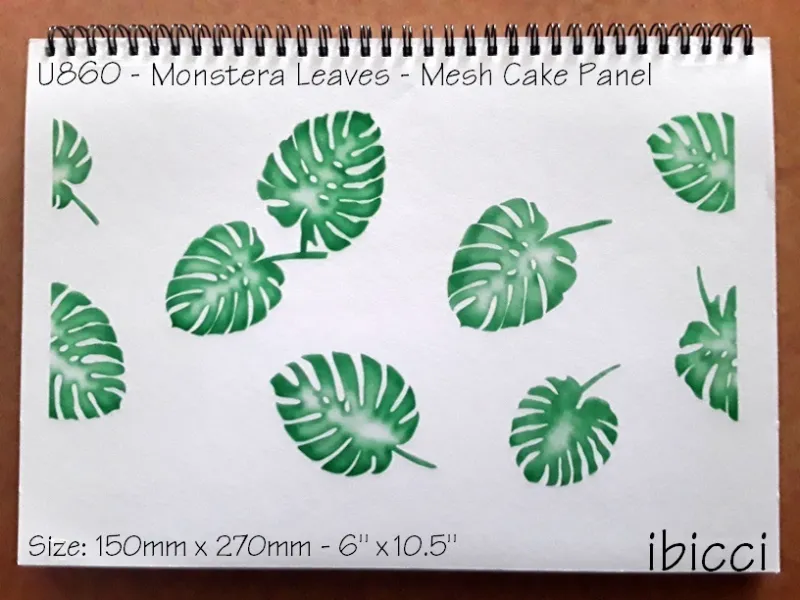 ibicci Monstera Leaves Cake Panel Mesh Stencil - Airbrushed onto Art paper