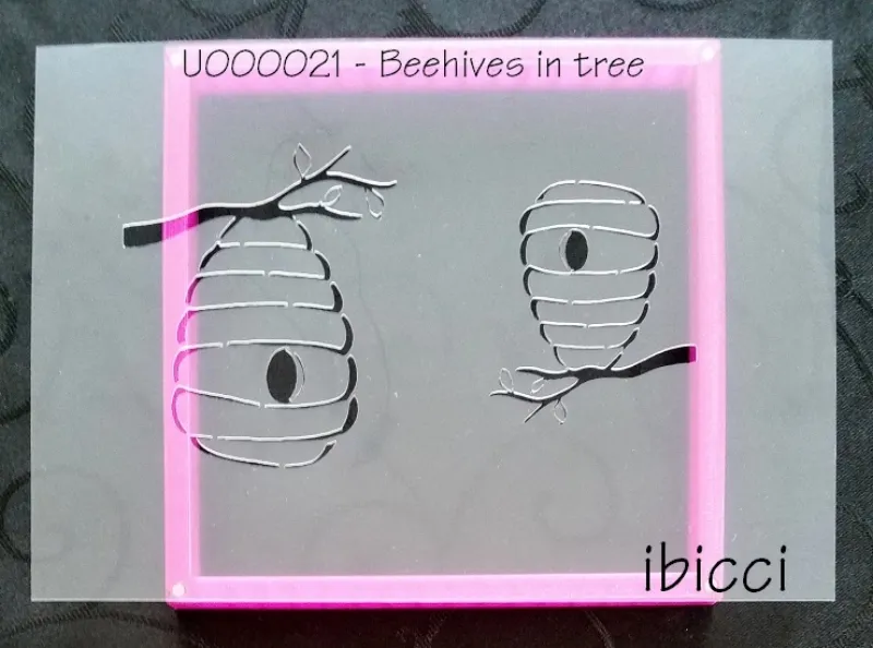 Beehive hanging in tree stencil - both sizes on one stencil