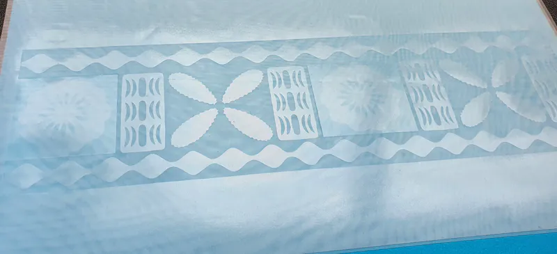 ibicci Fijian Tapa 2 part MESH stencil 3" showing bottom layer on top