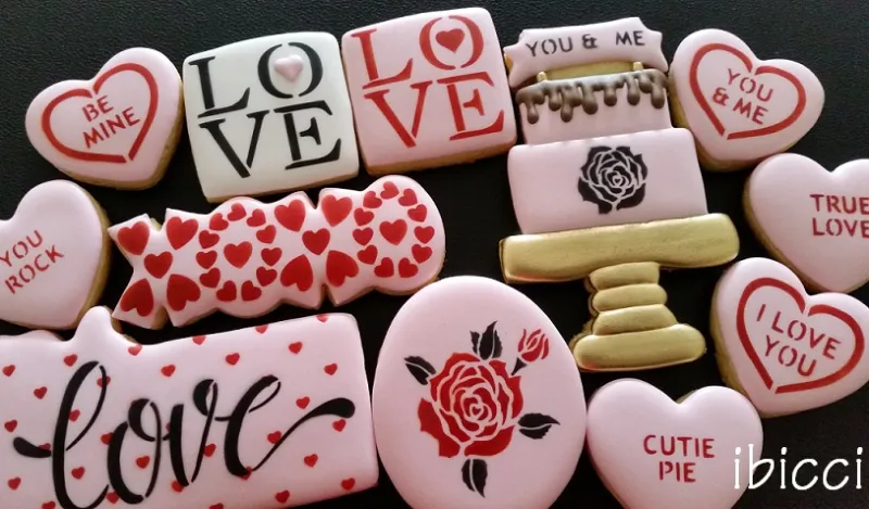 ibicci Valentines cookies - 4" XOXO cutter/stencil shown
