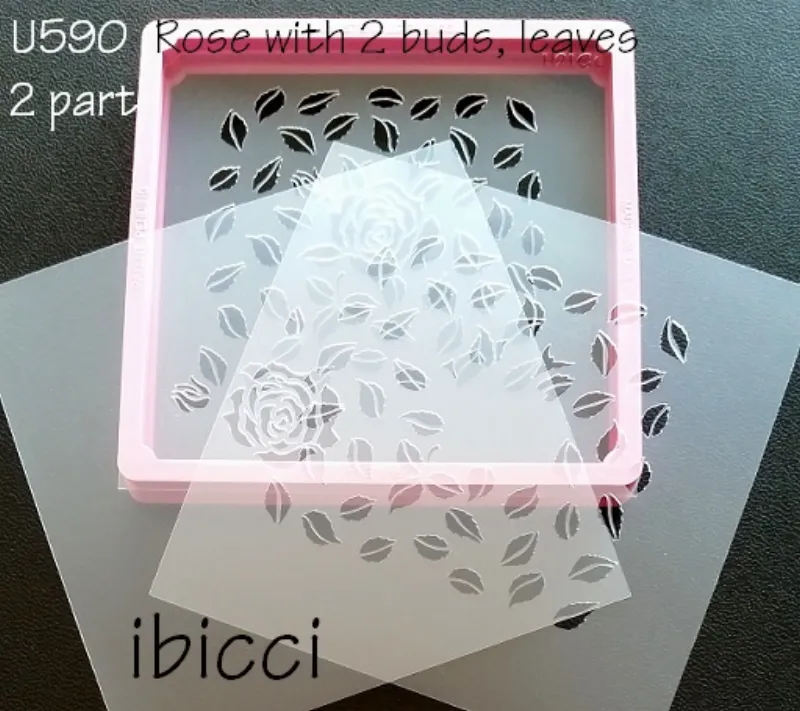 ibicci Rose, 2 Buds and Leaves stencil - 2 part
