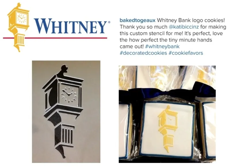 ibicci custom stencil - Whitney clock and final cookie by Baked to Geaux, Louisiana