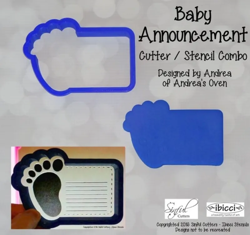 Baby Announcement cutter showing the ibicci stencil overlaid