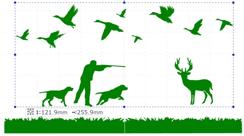 ibicci Hunting with Ducks Cake stencil - showing optional grass strip