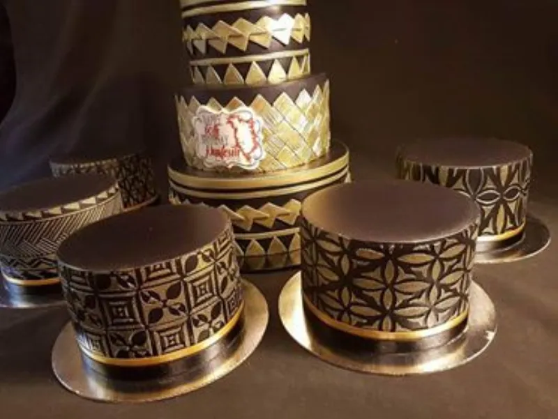 Auckland's Pietra 13 cake using the Polynesian Triple Strip Cake stencil (and others)