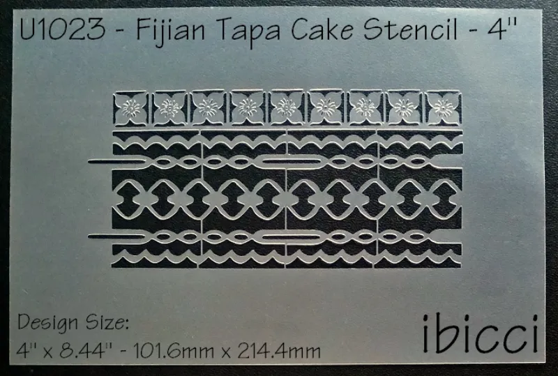 ibicci Fijian Tapa plus Flower strip Cake stencil 4"