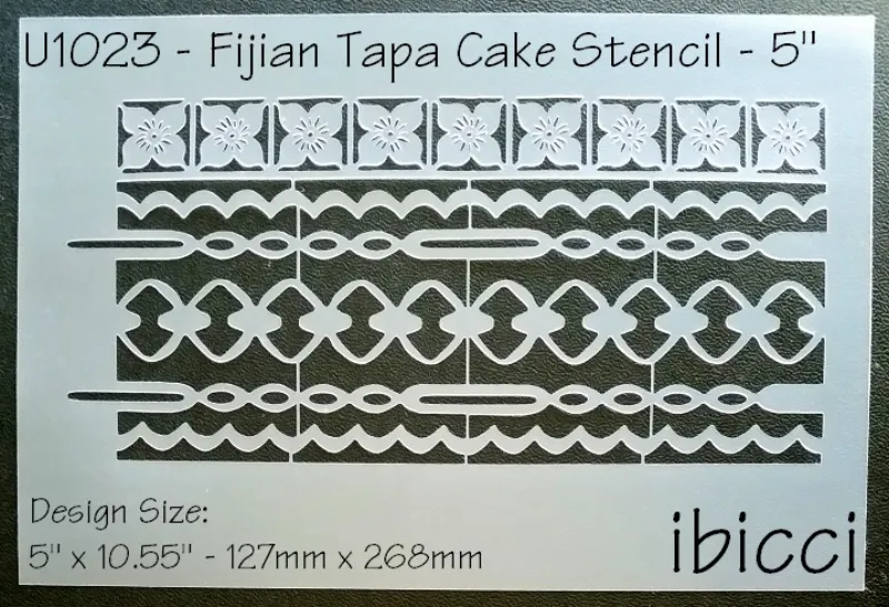 ibicci Fijian Tapa plus Flower strip Cake stencil 5"