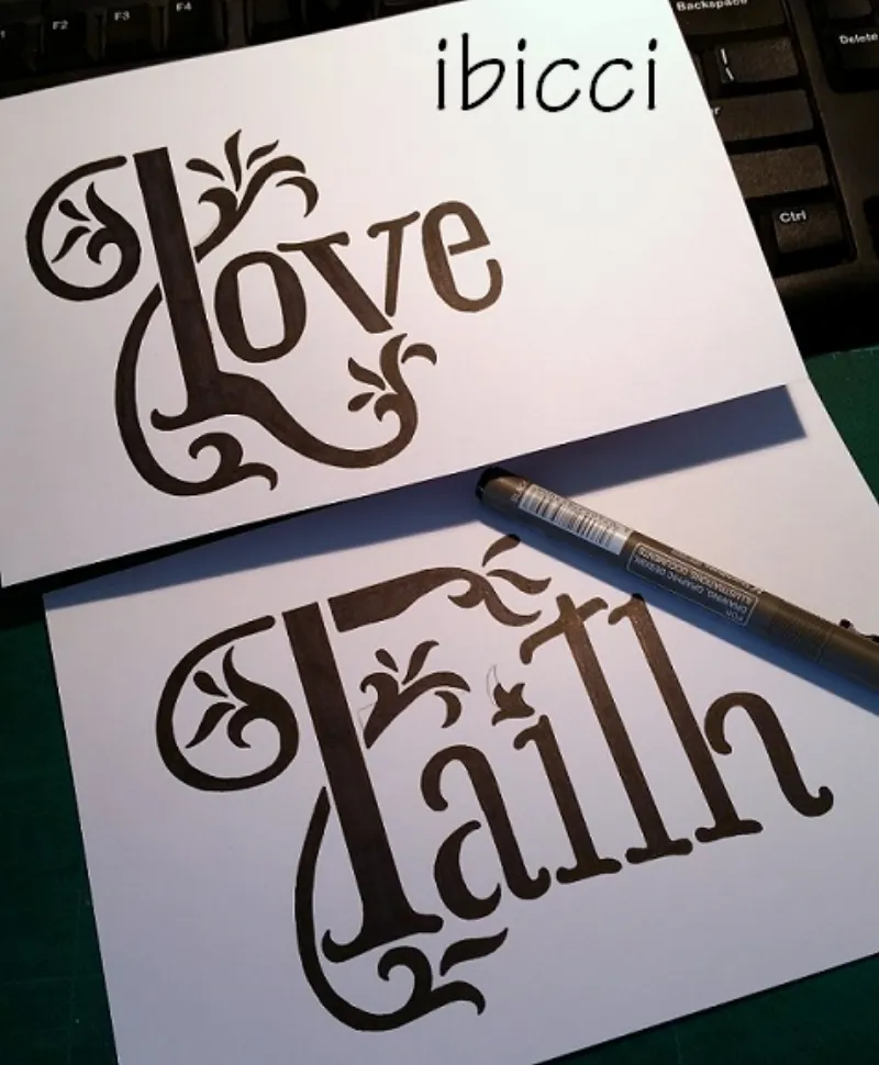 ibicci Love stencil - completed design