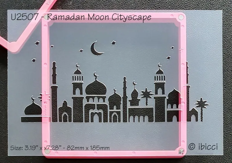 ibicci Ramadan Moon Cityscape stencil Landscape - will fit 4" high cakes