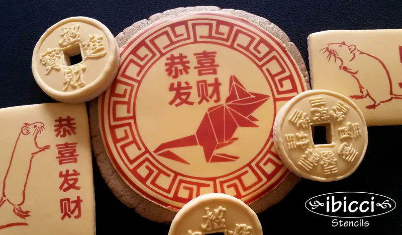 ibicci cookies , one using part of the Gong Xi Fa Cai stencil