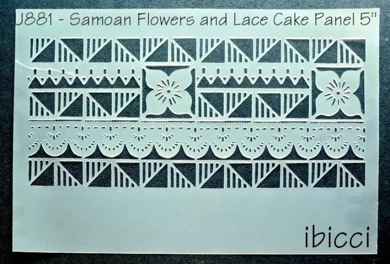 ibicci Samoan Flower and Lace Cake Panel stencil 5"