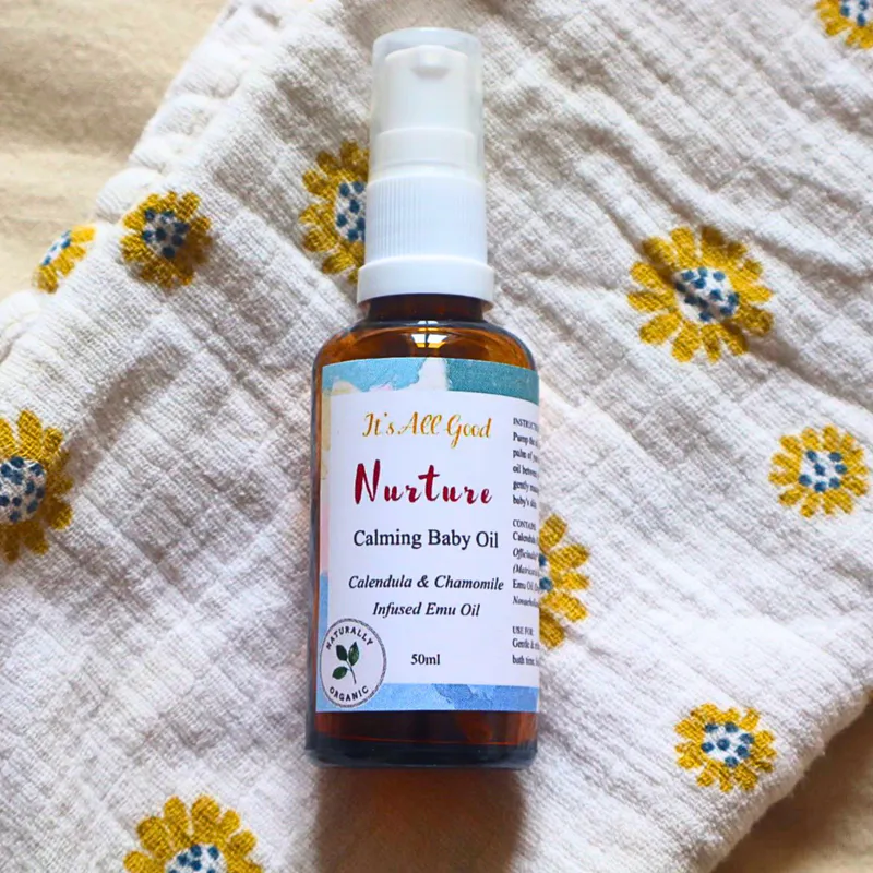 A bottle of Calming Baby Oil